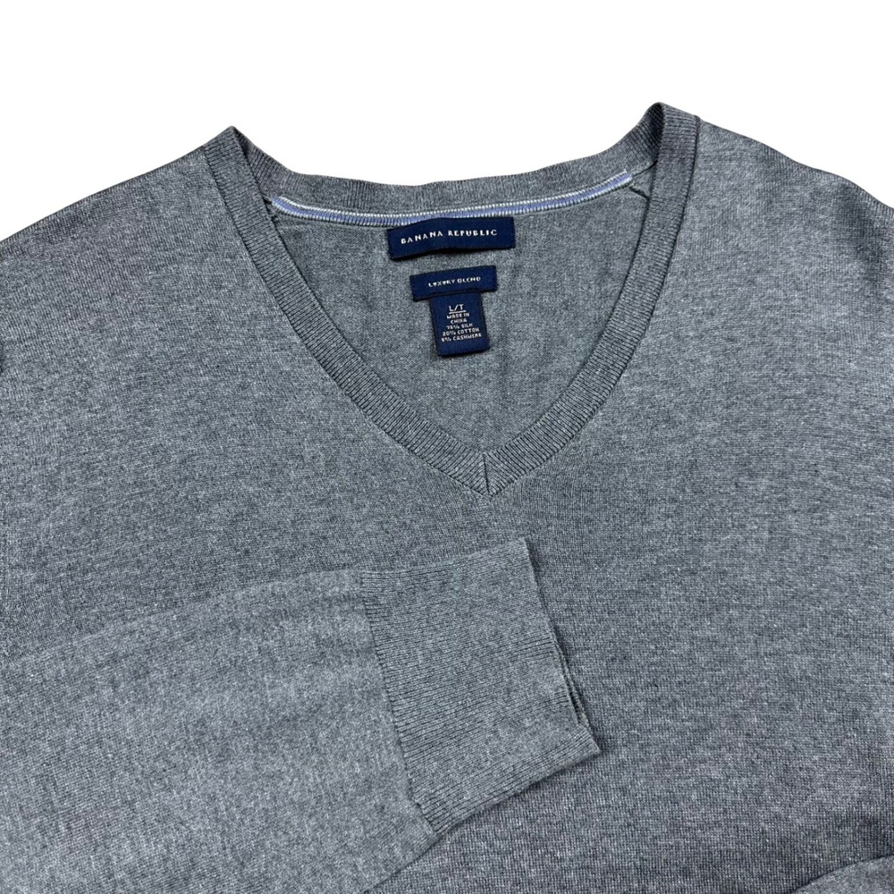 Banana Republic Luxury Blend Gray V-Neck Sweater Silk Cotton Cashmere Mens L/T